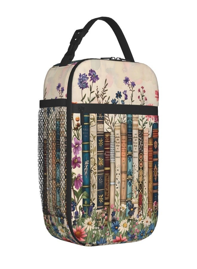 VODRM Retro Book Lunch Box for Kids,Flower Insulated Bag for Student,Library Reusable Thermal Insulation Cooler Tote Bags for School Work Picnic Camping Outdoor Gifts (Vintage Books) - Image 2